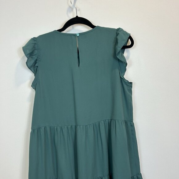 🛑 LOFT Size Medium Teal Sleeveless Ruffled Tiered Dress Pleated Smocked - Picture 9 of 10